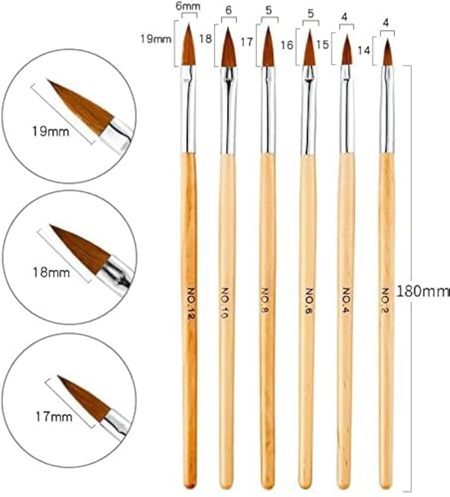 Acrylic brushes set of 6 (size : 2,4,6,8,10,12)